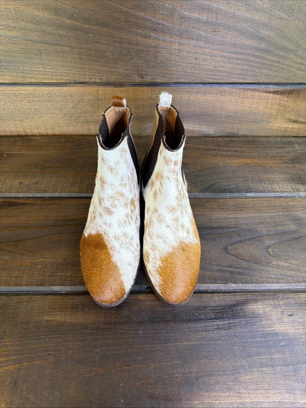 Myra Bag Gallant Brown & White Cowhide Hairon Leather Ankle Boots Women Size 7